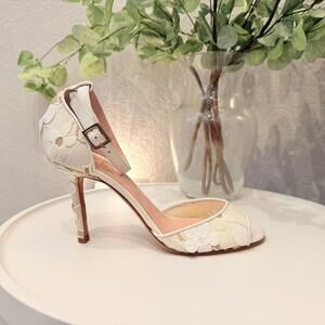 Kate Spade Bridal Lace Heels Floral Peep Toe Ankle Strap Ivory Floral Women's 6